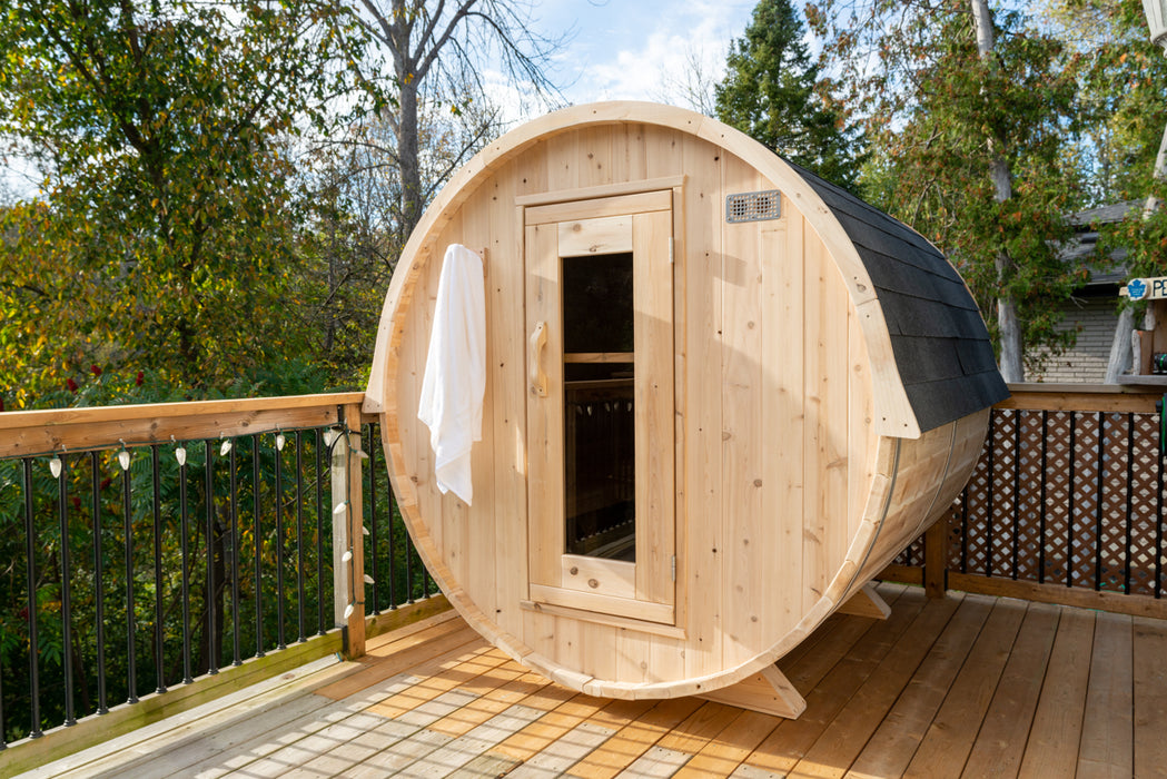 Dundalk LeisureCraft Harmony Barrel Sauna CTC22W (Wood burning Heater) Canadian Timber Collection