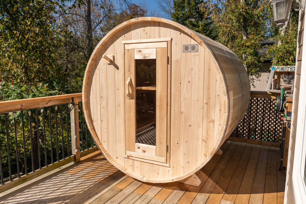 Dundalk LeisureCraft Harmony Barrel Sauna CTC22W (Wood burning Heater) Canadian Timber Collection