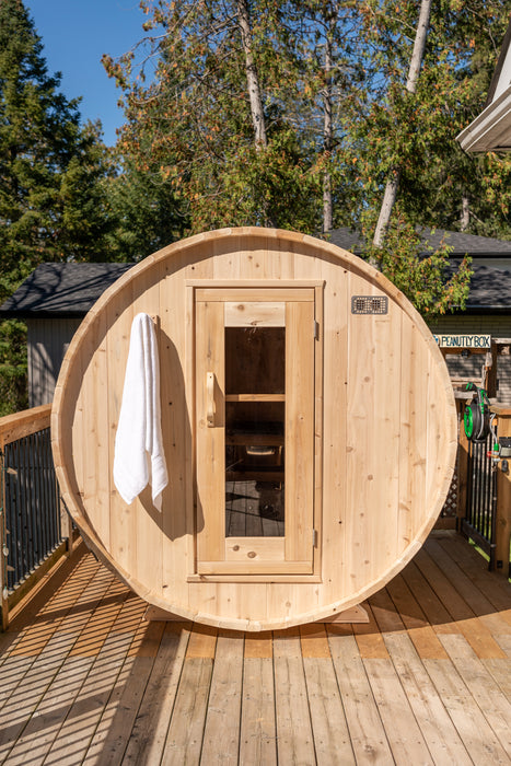 Dundalk LeisureCraft Harmony Barrel Sauna CTC22W (Wood burning Heater) Canadian Timber Collection