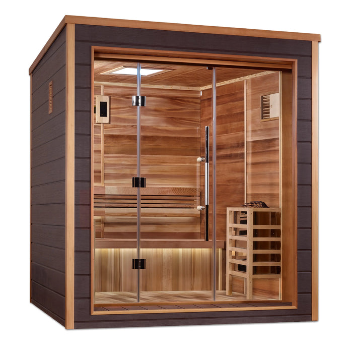 Golden Designs GDI-8203-01 Drammen 3 Person Outdoor-Indoor Traditional Sauna - Canadian Red Cedar Interior