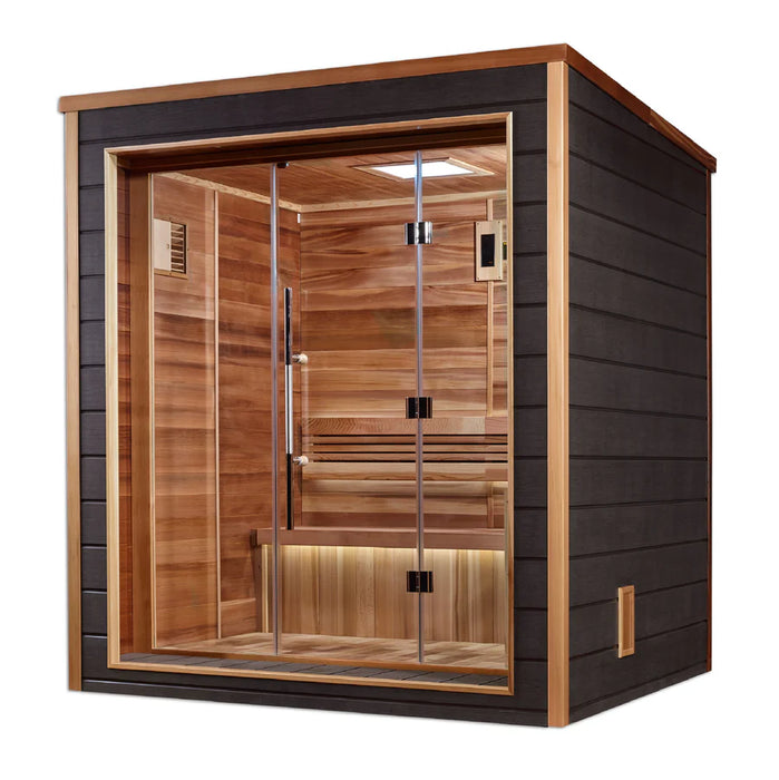 Golden Designs GDI-8203-01 Drammen 3 Person Outdoor-Indoor Traditional Sauna - Canadian Red Cedar Interior