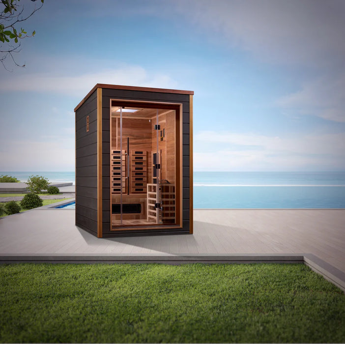 Golden Designs GDI-8222-01 Nora 2 Person Outdoor-Indoor PureTech™ Hybrid Full Spectrum Sauna - Canadian Red Cedar Interior