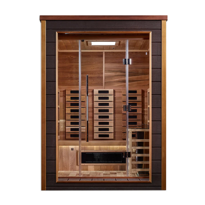 Golden Designs GDI-8222-01 Nora 2 Person Outdoor-Indoor PureTech™ Hybrid Full Spectrum Sauna - Canadian Red Cedar Interior