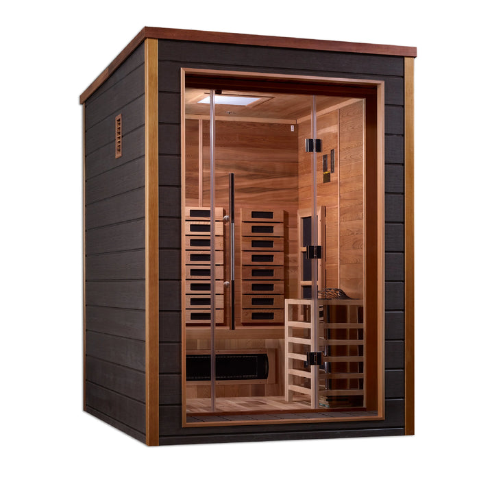 Golden Designs GDI-8222-01 Nora 2 Person Outdoor-Indoor PureTech™ Hybrid Full Spectrum Sauna - Canadian Red Cedar Interior