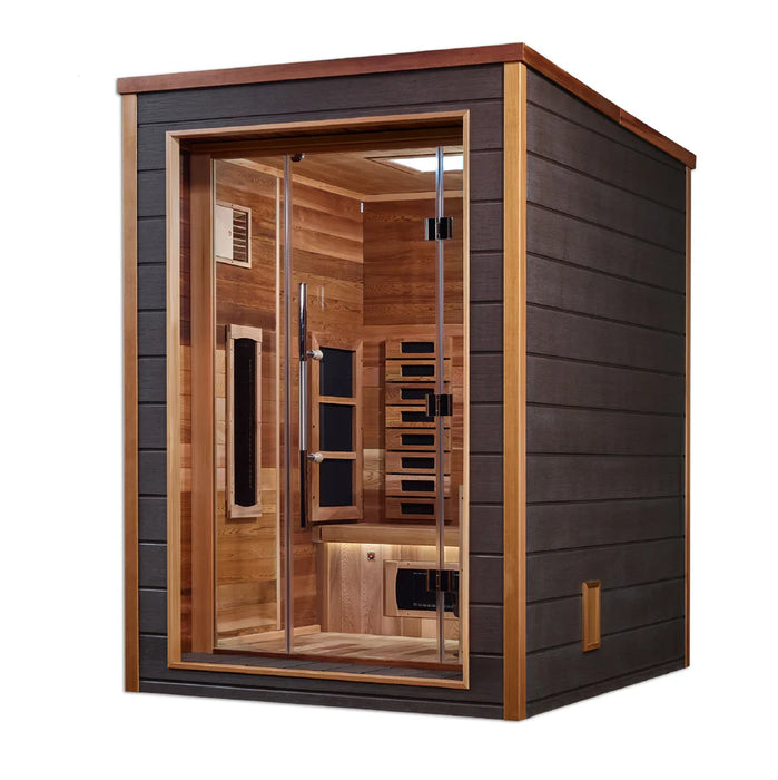 Golden Designs GDI-8222-01 Nora 2 Person Outdoor-Indoor PureTech™ Hybrid Full Spectrum Sauna - Canadian Red Cedar Interior