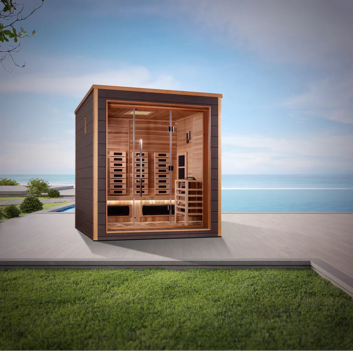 Golden Designs GDI-8223-01 Visby 3 Person Outdoor-Indoor PureTech™ Hybrid Full Spectrum Sauna - Canadian Red Cedar Interior