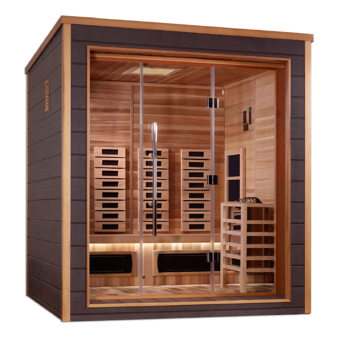 Golden Designs GDI-8223-01 Visby 3 Person Outdoor-Indoor PureTech™ Hybrid Full Spectrum Sauna - Canadian Red Cedar Interior