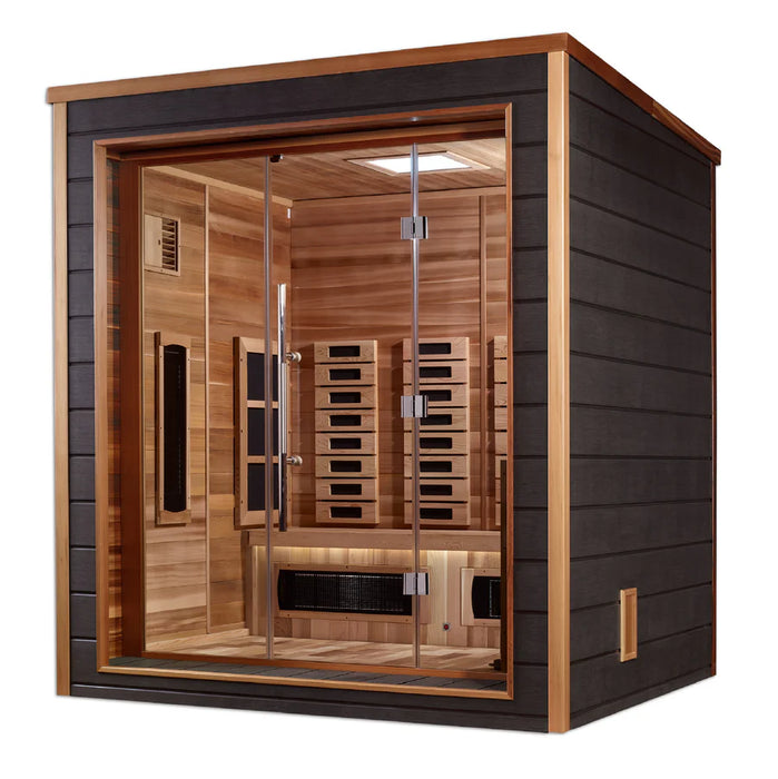 Golden Designs GDI-8223-01 Visby 3 Person Outdoor-Indoor PureTech™ Hybrid Full Spectrum Sauna - Canadian Red Cedar Interior