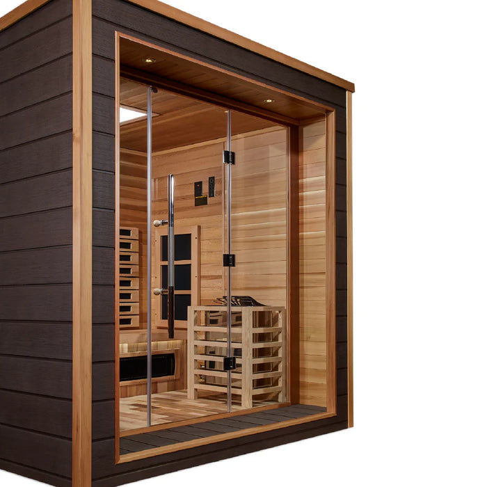 Golden Designs GDI-8223-01 Visby 3 Person Outdoor-Indoor PureTech™ Hybrid Full Spectrum Sauna - Canadian Red Cedar Interior