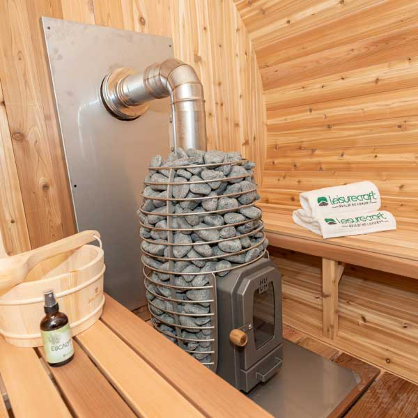 Dundalk LeisureCraft Tranquility Barrel Sauna CTC2345MPW (WOOD BURNING HEATER) Canadian Timber Collection