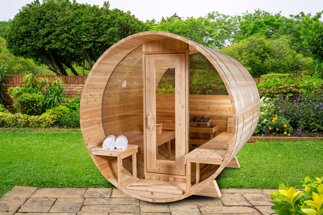 Dundalk LeisureCraft Tranquility Barrel Sauna CTC2345MPW (WOOD BURNING HEATER) Canadian Timber Collection