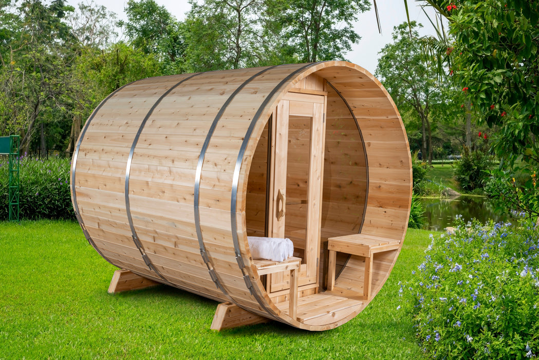 Dundalk LeisureCraft Tranquility Barrel Sauna CTC2345MPW (WOOD BURNING HEATER) Canadian Timber Collection