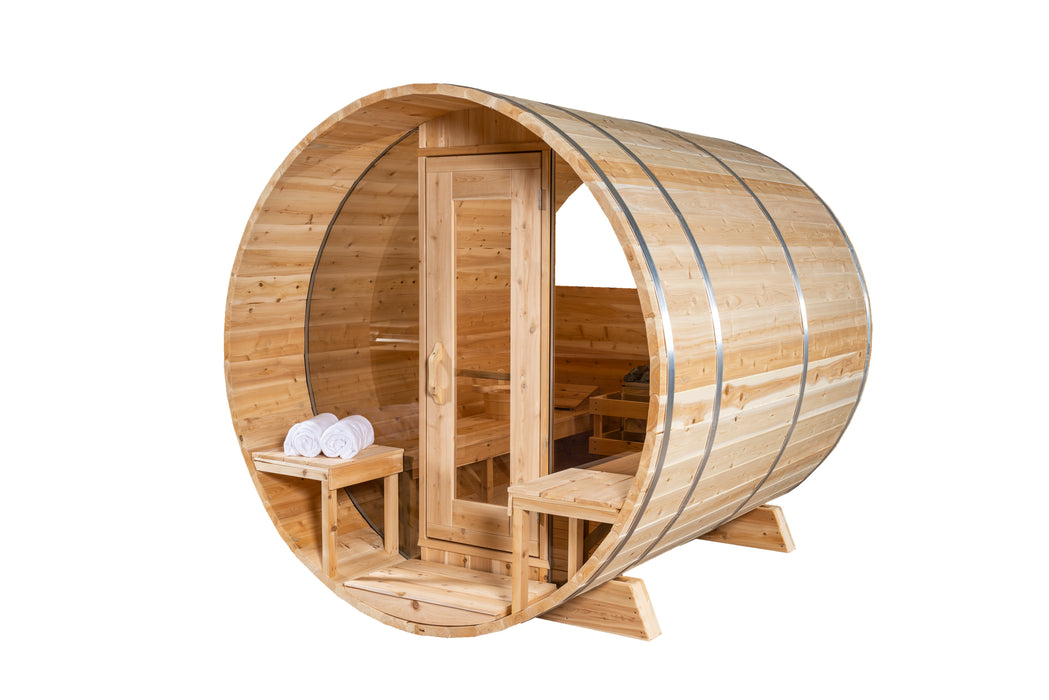 Dundalk LeisureCraft Tranquility Barrel Sauna CTC2345MPW (WOOD BURNING HEATER) Canadian Timber Collection