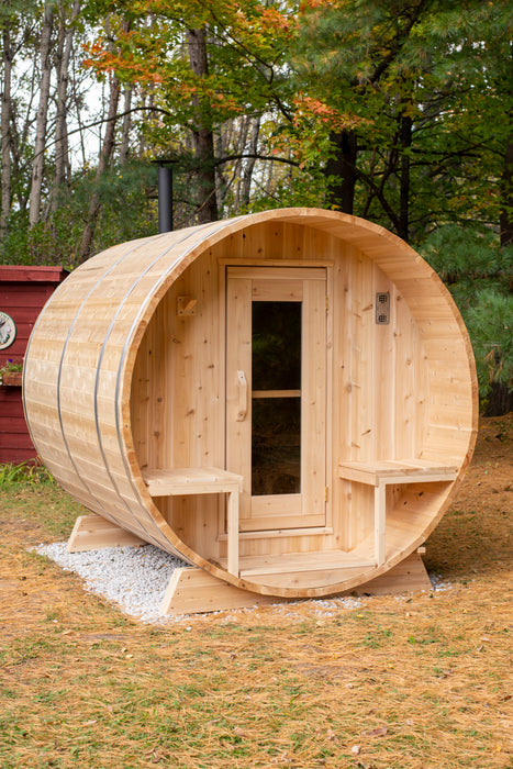 Dundalk LeisureCraft Serenity Barrel Sauna CTC2245W (Wood Burning Heater) Canadian Timber Collection