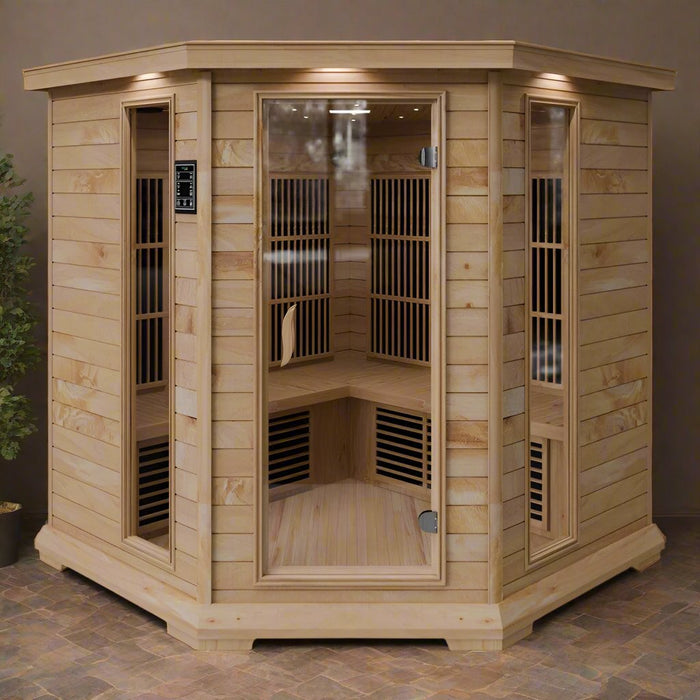 SC-SS0010-0S - SteamSpa SteamSpa 5-Person Carbon FAR Infrared Hemlock Wooden Indoor Home Sauna Room with LED Touch Control Panel