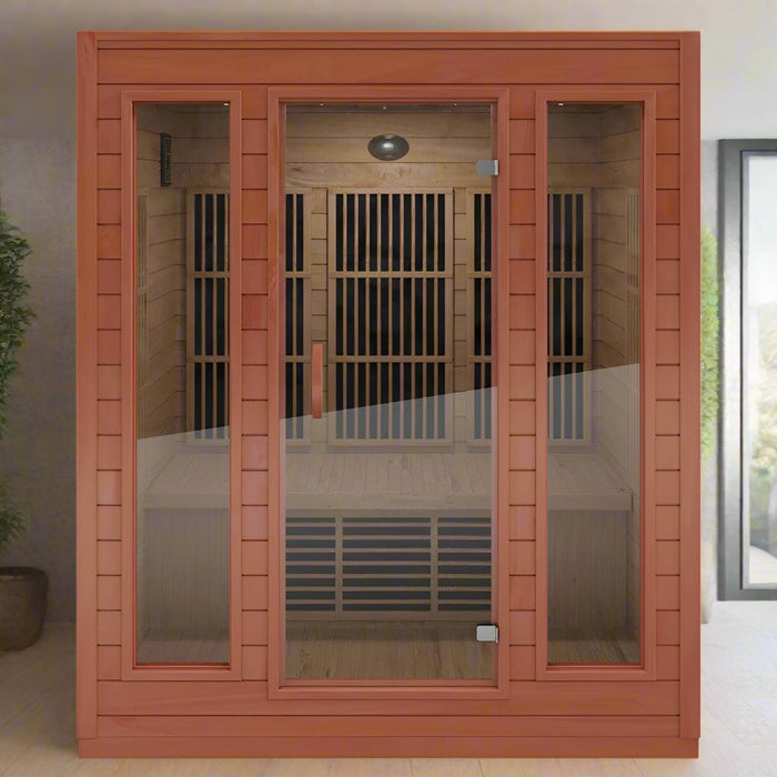 SC-SS0012-0S - SteamSpa SteamSpa 3-Person Carbon FAR Infrared Hemlock Wooden Indoor Home Sauna Room with LED Touch Control Panel