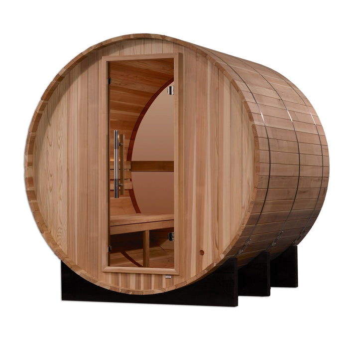 Golden Designs "Zurich" 4 Person Barrel Traditional Sauna with Panoramic Rear Window