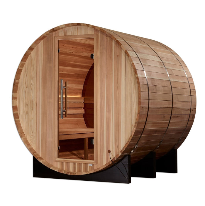 Golden Designs "Zurich" 4 Person Barrel Traditional Sauna with Panoramic Rear Window