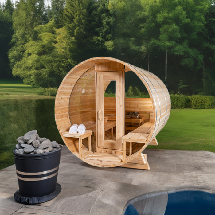 Dundalk LeisureCraft Tranquility Barrel Sauna CTC2345MPW (WOOD BURNING HEATER) Canadian Timber Collection