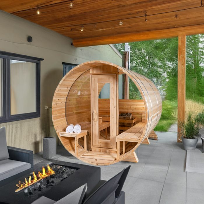 Dundalk LeisureCraft Tranquility Barrel Sauna CTC2345MPW (WOOD BURNING HEATER) Canadian Timber Collection